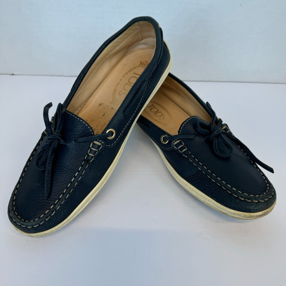 Tod's Blue leather Loafers with Decorative Lacing
